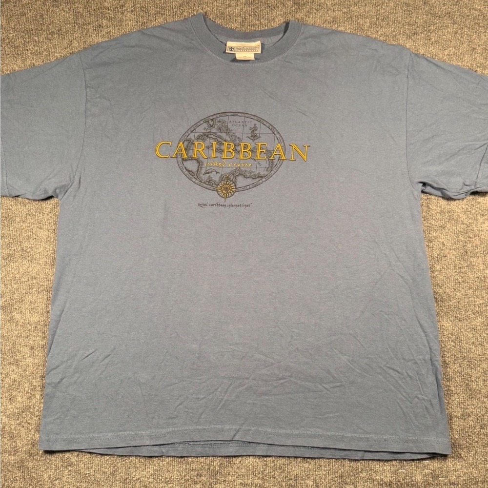 Vintage Royal Caribbean International Cruise Blue T-Shirt Mens 2XL Map Cotton
